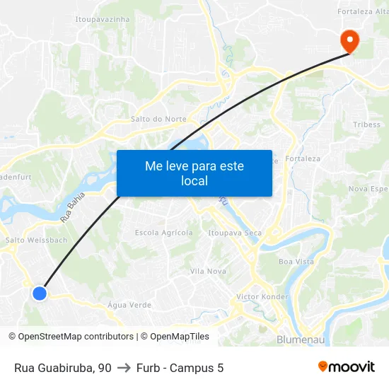 Rua Guabiruba, 90 to Furb - Campus 5 map