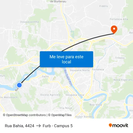 Rua Bahia, 4424 to Furb - Campus 5 map