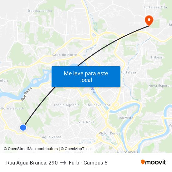 Rua Água Branca, 290 to Furb - Campus 5 map