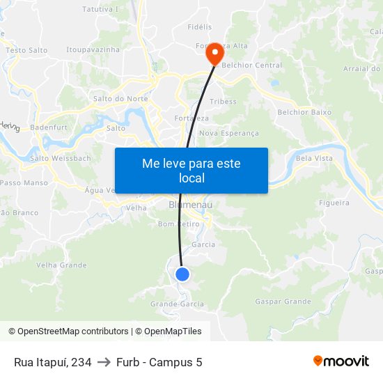 Rua Itapuí, 234 to Furb - Campus 5 map