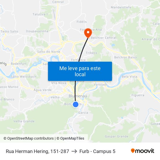 Rua Herman Hering, 151-287 to Furb - Campus 5 map