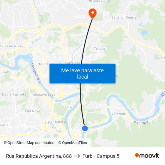 Rua República Argentina, 888 to Furb - Campus 5 map