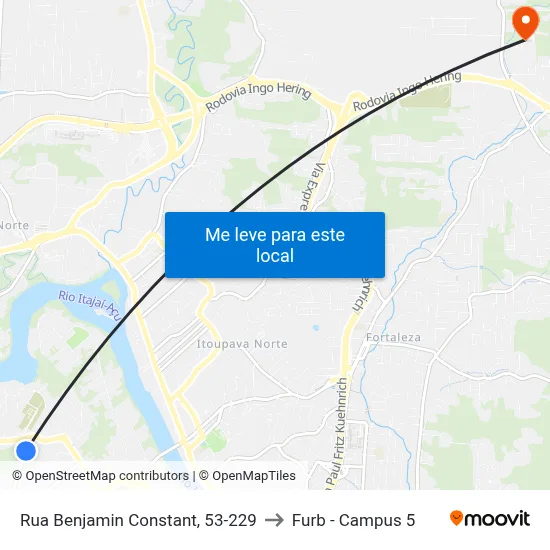 Rua Benjamin Constant, 53-229 to Furb - Campus 5 map
