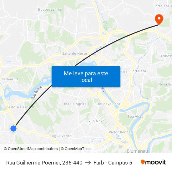 Rua Guilherme Poerner, 236-440 to Furb - Campus 5 map
