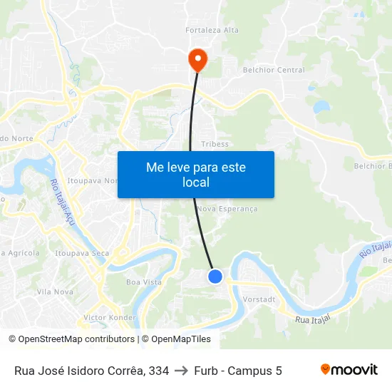 Rua José Isidoro Corrêa, 334 to Furb - Campus 5 map
