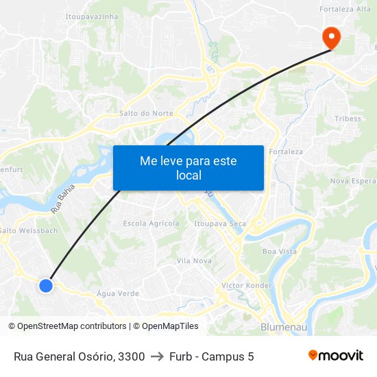 Rua General Osório, 3300 to Furb - Campus 5 map