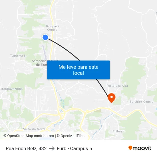 Rua Erich Belz, 432 to Furb - Campus 5 map