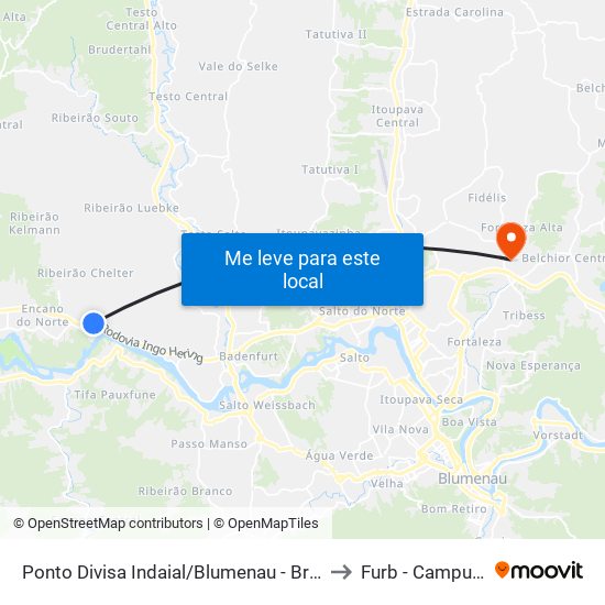 Ponto Divisa Indaial/Blumenau - Br-470 to Furb - Campus 5 map