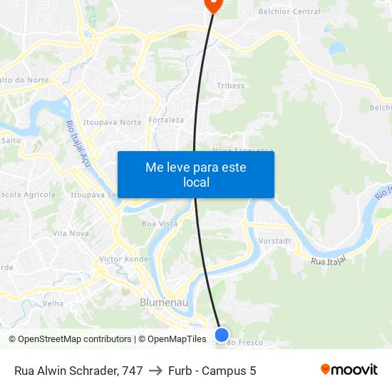 Rua Alwin Schrader, 747 to Furb - Campus 5 map