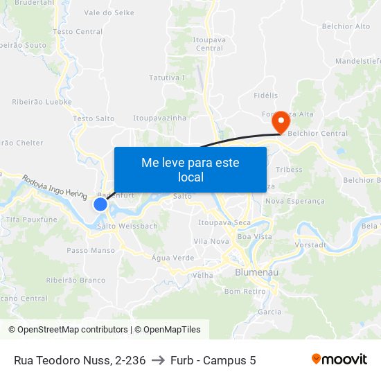 Rua Teodoro Nuss, 2-236 to Furb - Campus 5 map