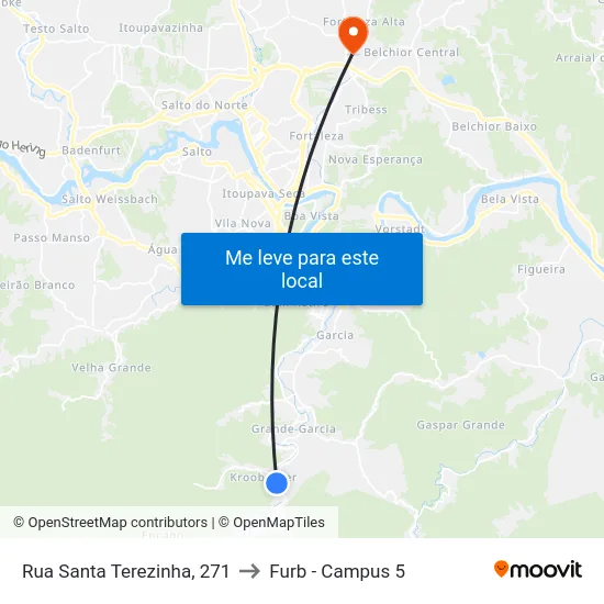 Rua Santa Terezinha, 271 to Furb - Campus 5 map