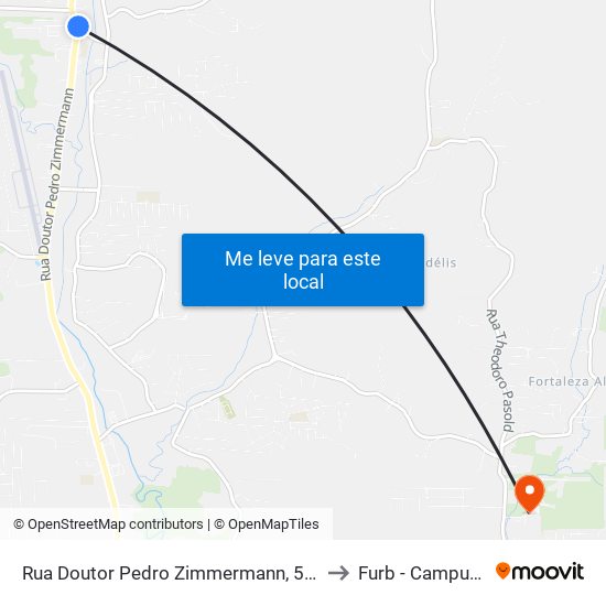 Rua Doutor Pedro Zimmermann, 5986 to Furb - Campus 5 map