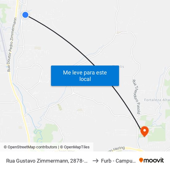 Rua Gustavo Zimmermann, 2878-3000 to Furb - Campus 5 map