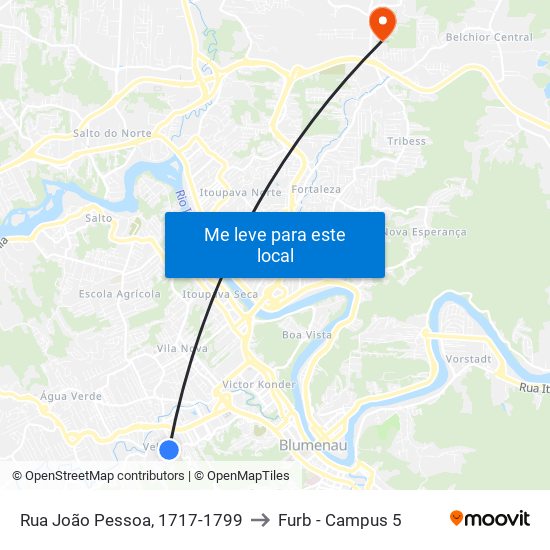 Rua João Pessoa, 1717-1799 to Furb - Campus 5 map