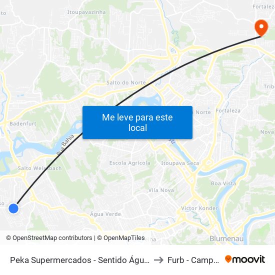 Peka Supermercados - Sentido Água Verde to Furb - Campus 5 map