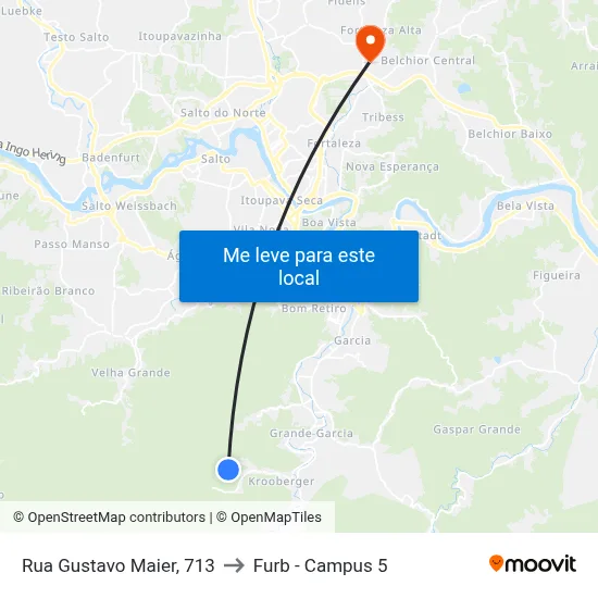 Rua Gustavo Maier, 713 to Furb - Campus 5 map