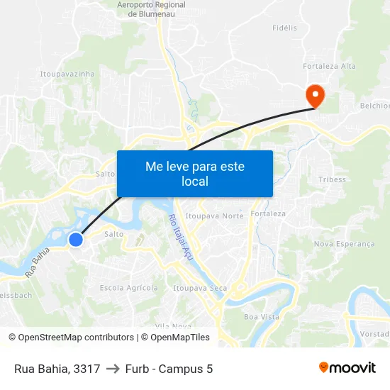 Rua Bahia, 3317 to Furb - Campus 5 map