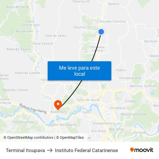 Terminal Itoupava to Instituto Federal Catarinense map