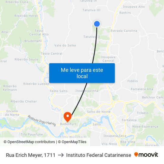 Rua Erich Meyer, 1819 to Instituto Federal Catarinense map