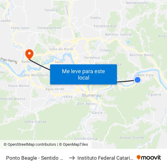 Ponto Beagle - Sentido Gaspar to Instituto Federal Catarinense map