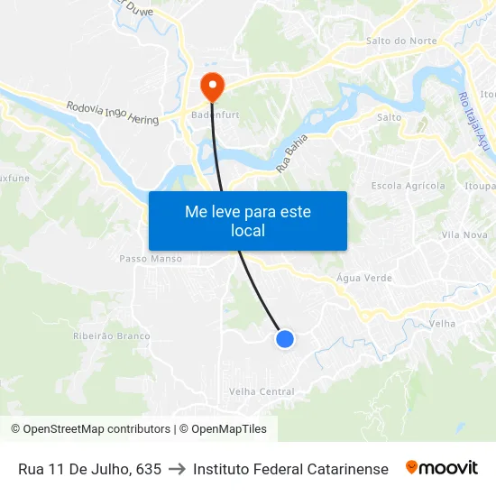 Rua 11 De Julho, 635 to Instituto Federal Catarinense map