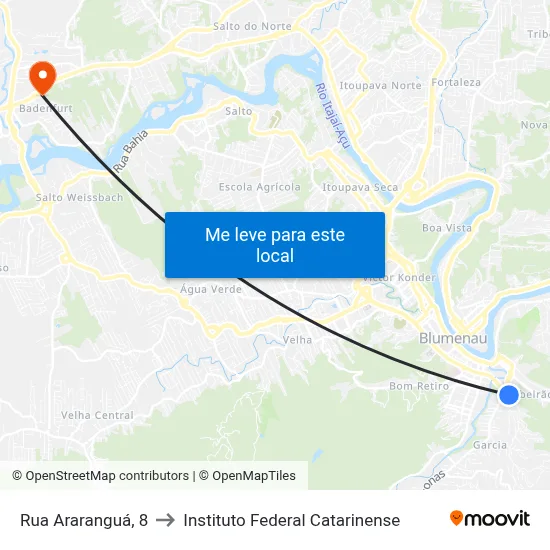 Rua Araranguá, 8 to Instituto Federal Catarinense map