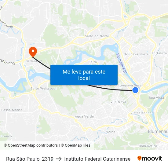 Rua São Paulo, 2319 to Instituto Federal Catarinense map