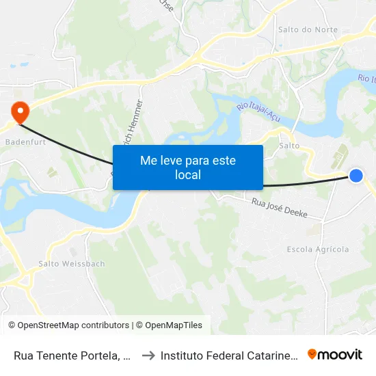 Rua Tenente Portela, 823 to Instituto Federal Catarinense map