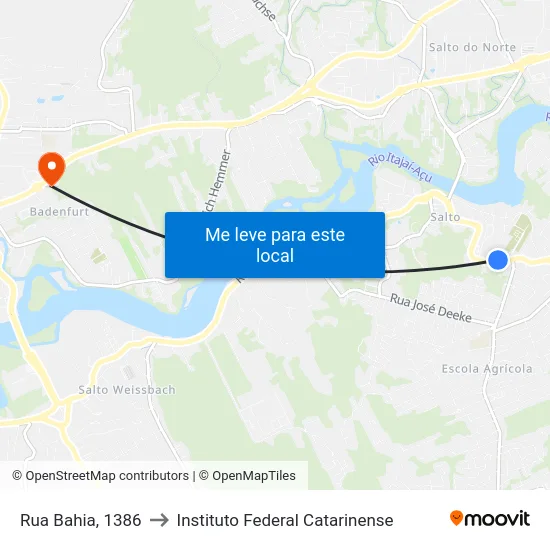 Rua Bahia, 1386 to Instituto Federal Catarinense map
