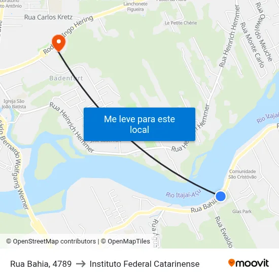 Rua Bahia, 4789 to Instituto Federal Catarinense map