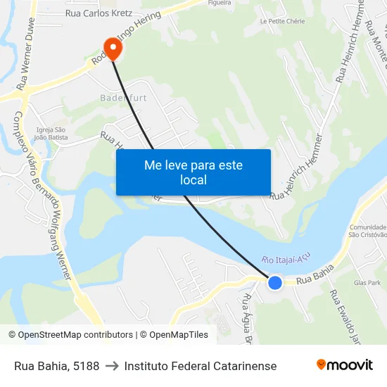 Rua Bahia, 5188 to Instituto Federal Catarinense map