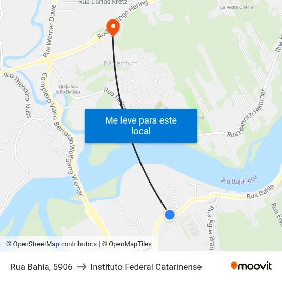 Rua Bahia, 5906 to Instituto Federal Catarinense map