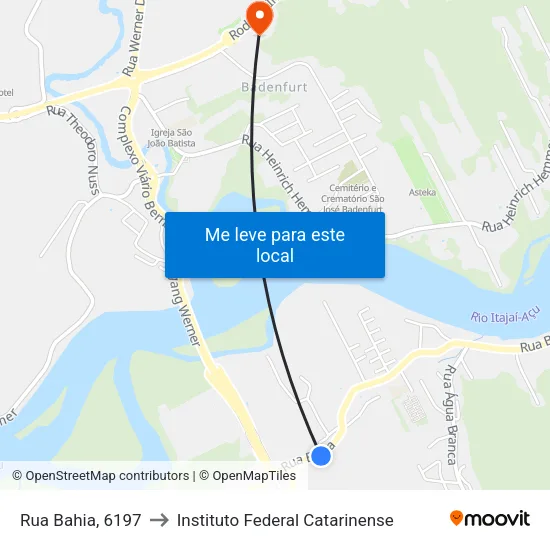 Rua Bahia, 6197 to Instituto Federal Catarinense map