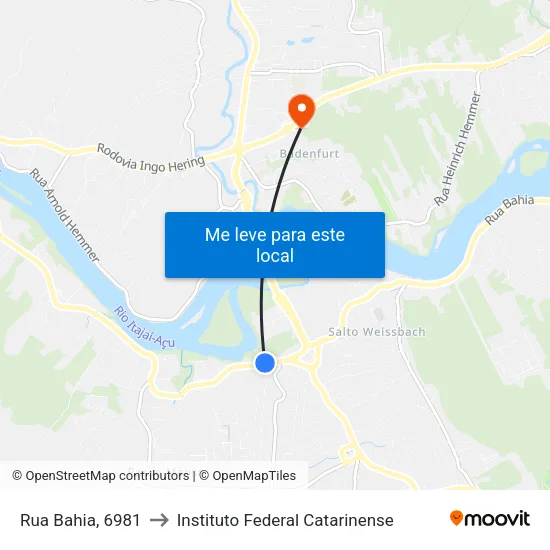 Rua Bahia, 6981 to Instituto Federal Catarinense map