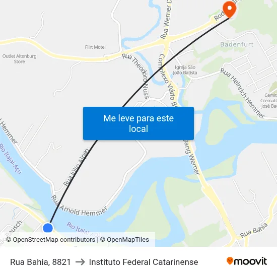 Rua Bahia, 8821 to Instituto Federal Catarinense map