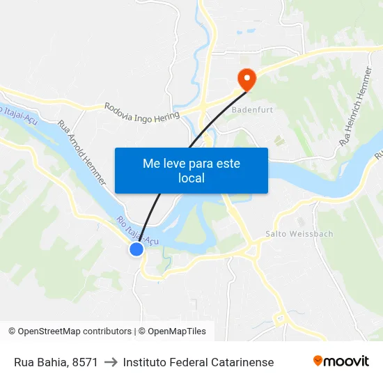 Rua Bahia, 8571 to Instituto Federal Catarinense map