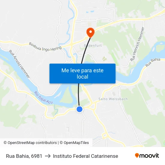 Rua Bahia, 6981 to Instituto Federal Catarinense map