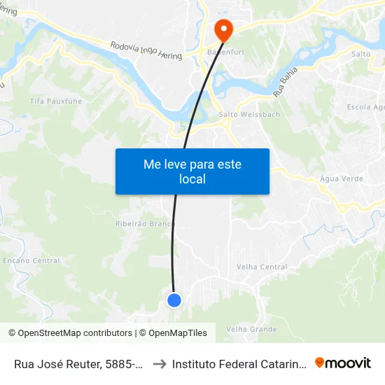 Rua José Reuter, 5885-5947 to Instituto Federal Catarinense map