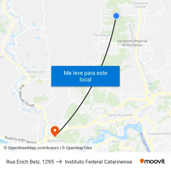 Rua Erich Belz, 1295 to Instituto Federal Catarinense map