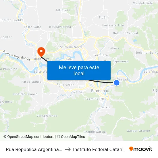 Rua República Argentina, 2305 to Instituto Federal Catarinense map