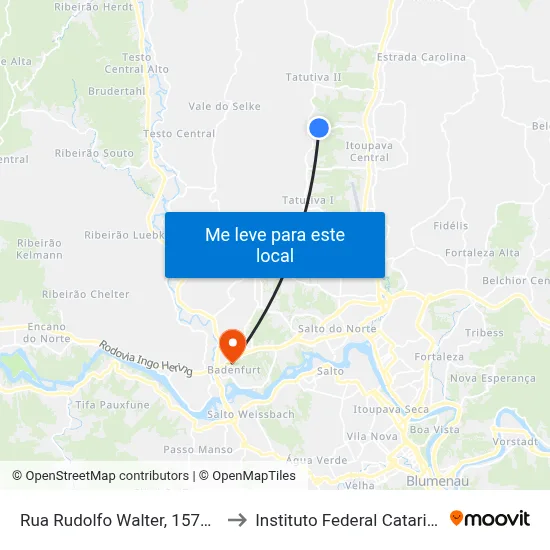 Rua Rudolfo Walter, 1572-1828 to Instituto Federal Catarinense map
