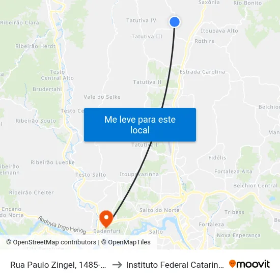 Rua Paulo Zingel, 1485-1599 to Instituto Federal Catarinense map