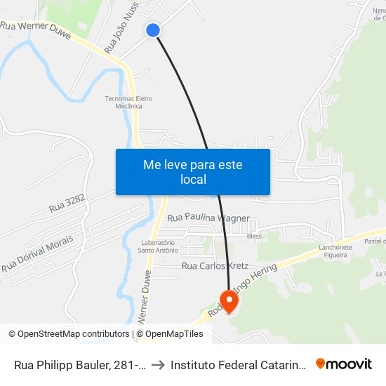 Rua Philipp Bauler, 281-293 to Instituto Federal Catarinense map