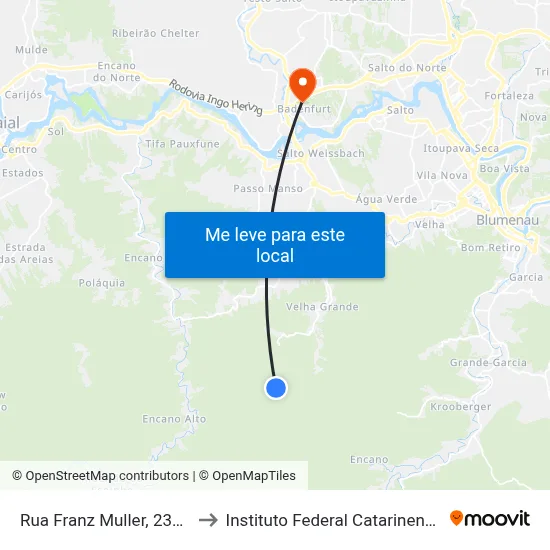 Rua Franz Muller, 2351 to Instituto Federal Catarinense map