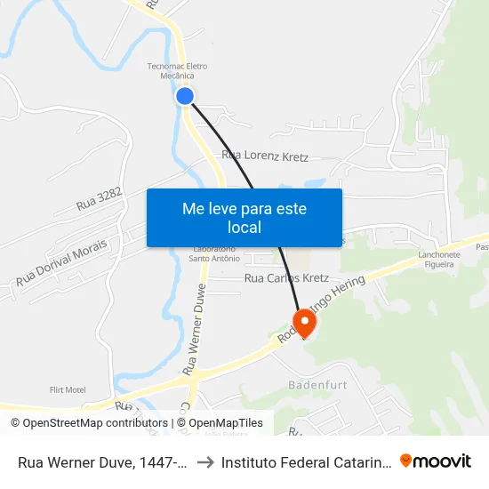 Rua Werner Duve, 1447-1451 to Instituto Federal Catarinense map