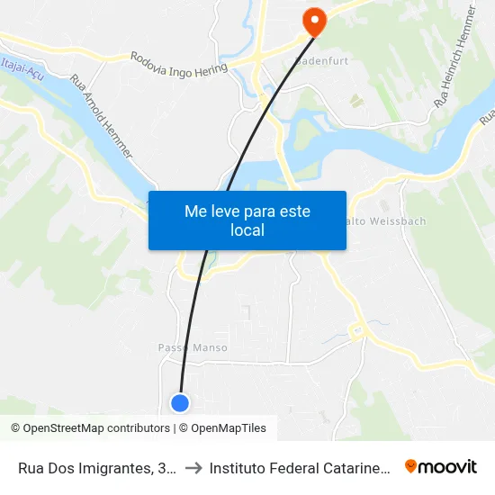 Rua Dos Imigrantes, 384 to Instituto Federal Catarinense map