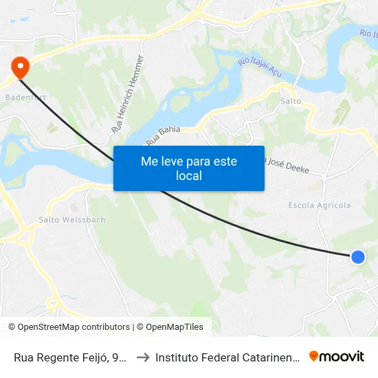 Rua Regente Feijó, 980 to Instituto Federal Catarinense map