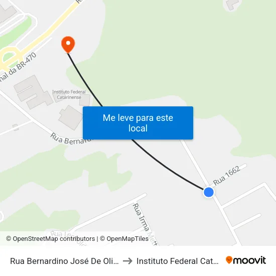 Rua Bernardino José De Oliveira, 616 to Instituto Federal Catarinense map