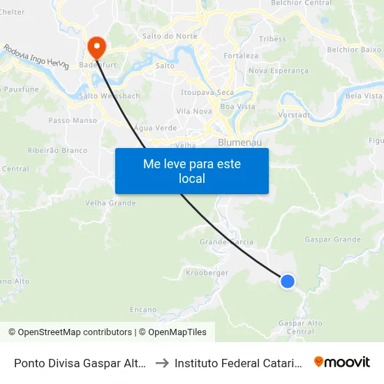 Ponto Divisa Gaspar Alto C/B to Instituto Federal Catarinense map