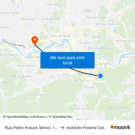 Rua Pedro Krauss Sênior, 1433-1461 to Instituto Federal Catarinense map
